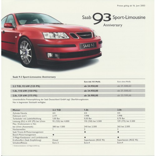 2004   Saab 9-3 Sport Sedan Anniversary   (German)